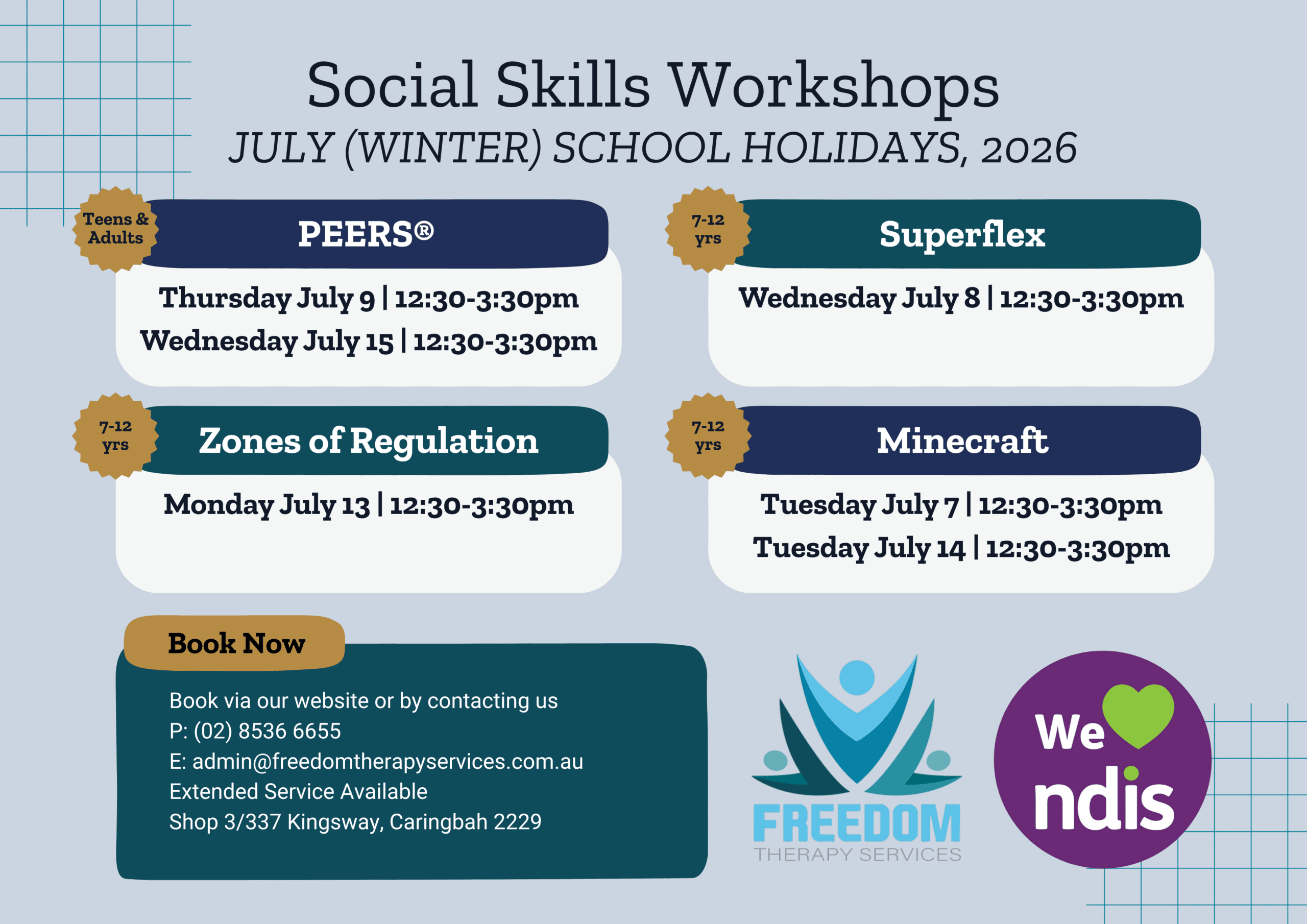 Holiday Social Skills Workshops July 2026 Timetable (2) Social workshops during the school holidays